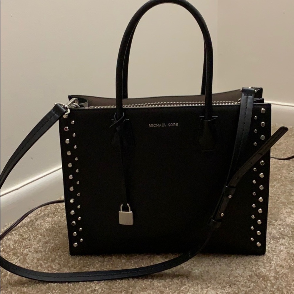 Michael Kors Large Black Mercer Tote Silver Studs